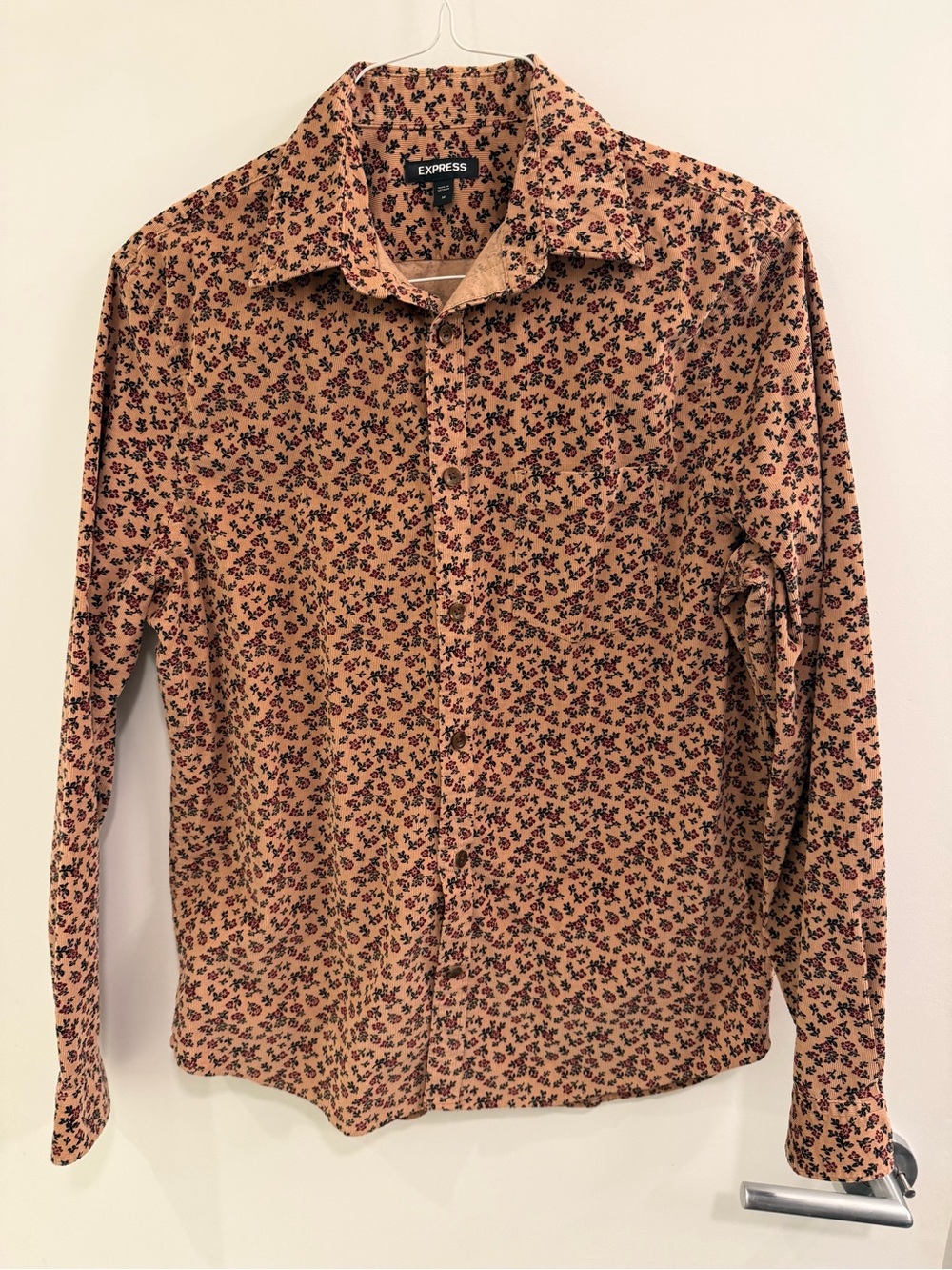 Express Men's Tan Shirt with Black Floral Print